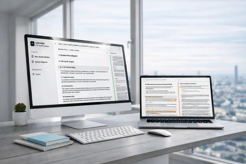 EPD quality reviews open on monitors in an office